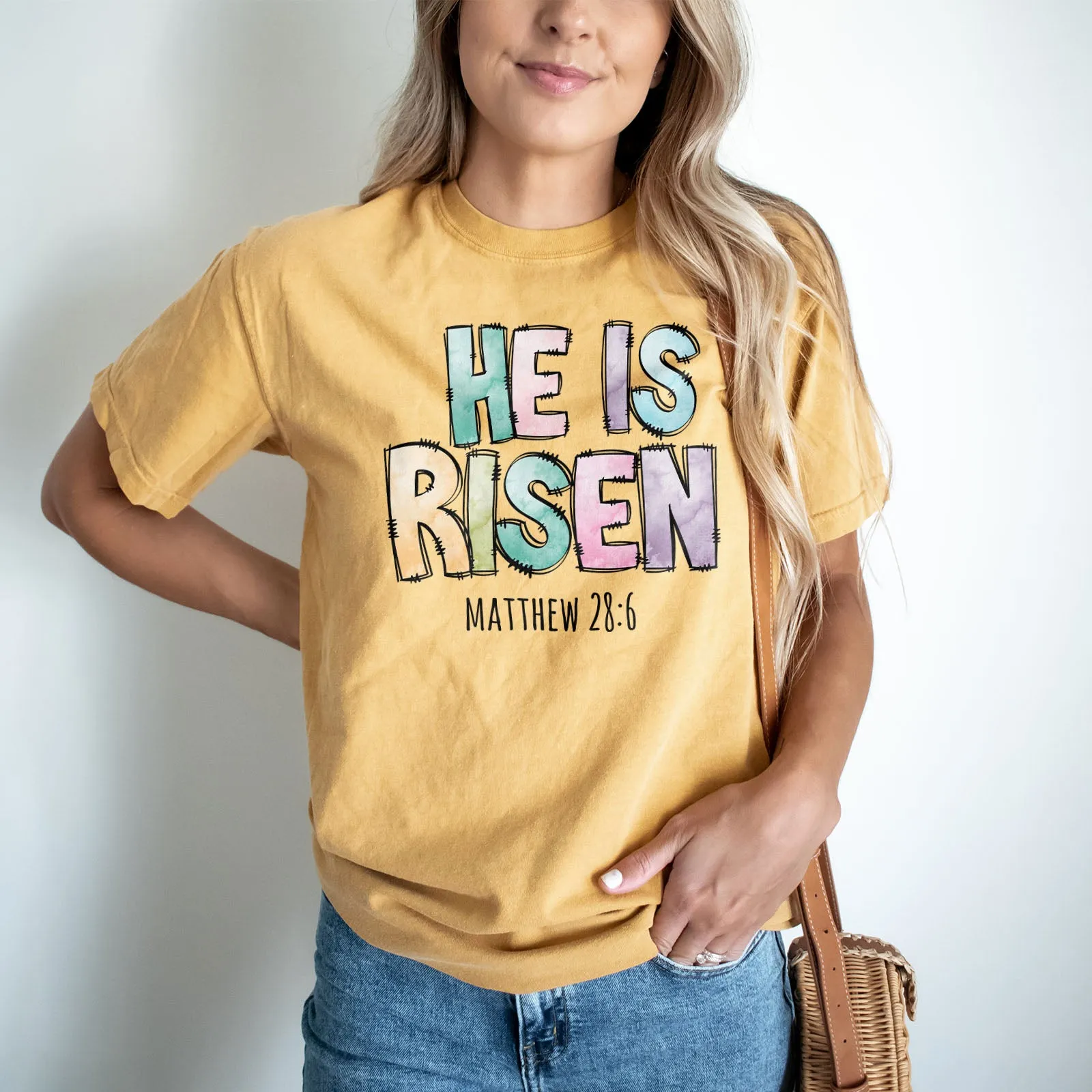 He Is Risen Easter Patchwork Tee