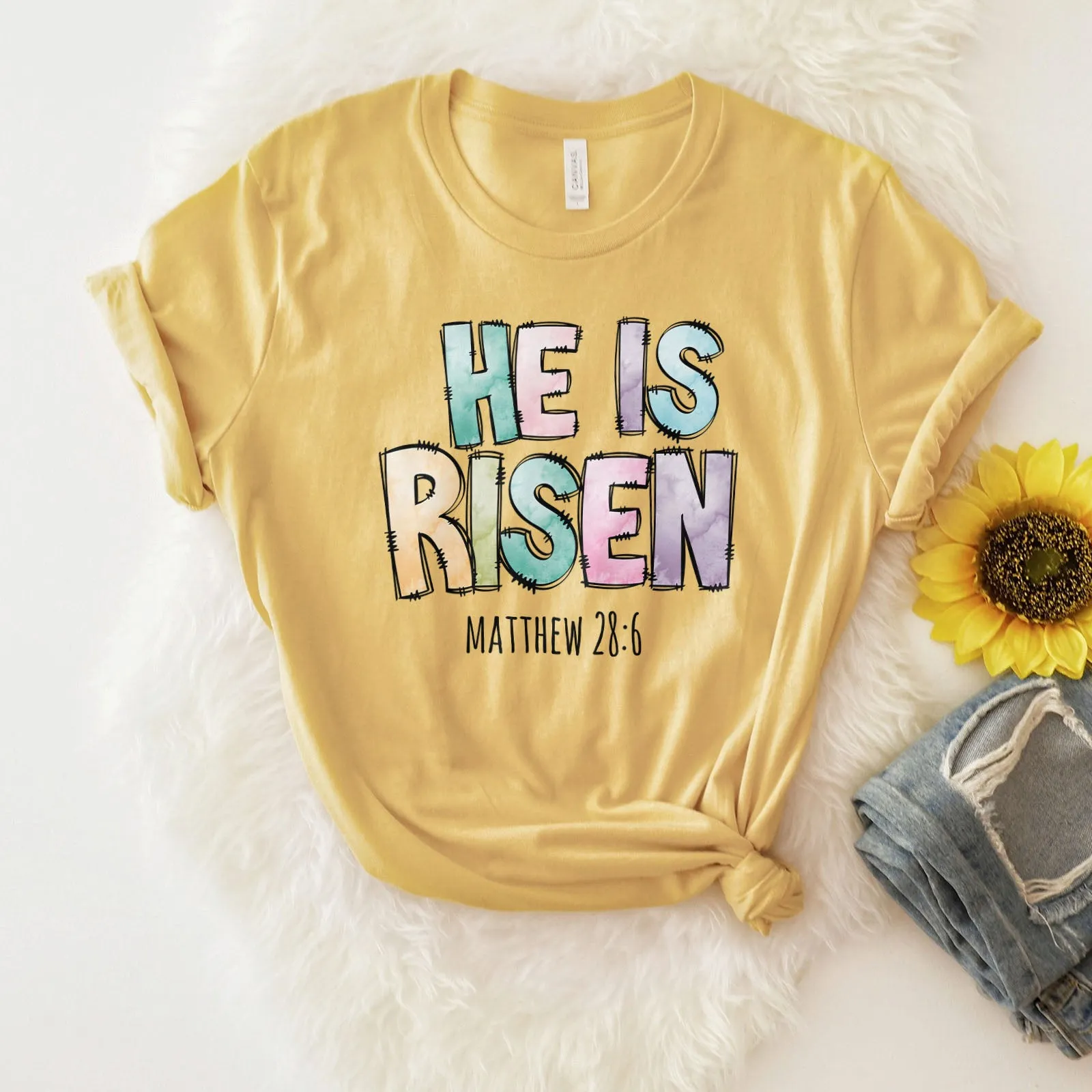 He Is Risen Easter Patchwork Tee