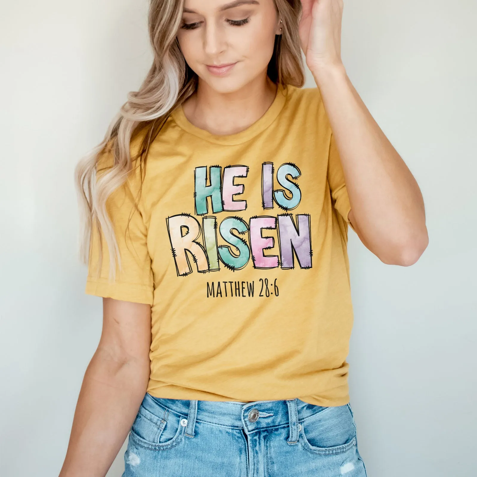 He Is Risen Easter Patchwork Tee