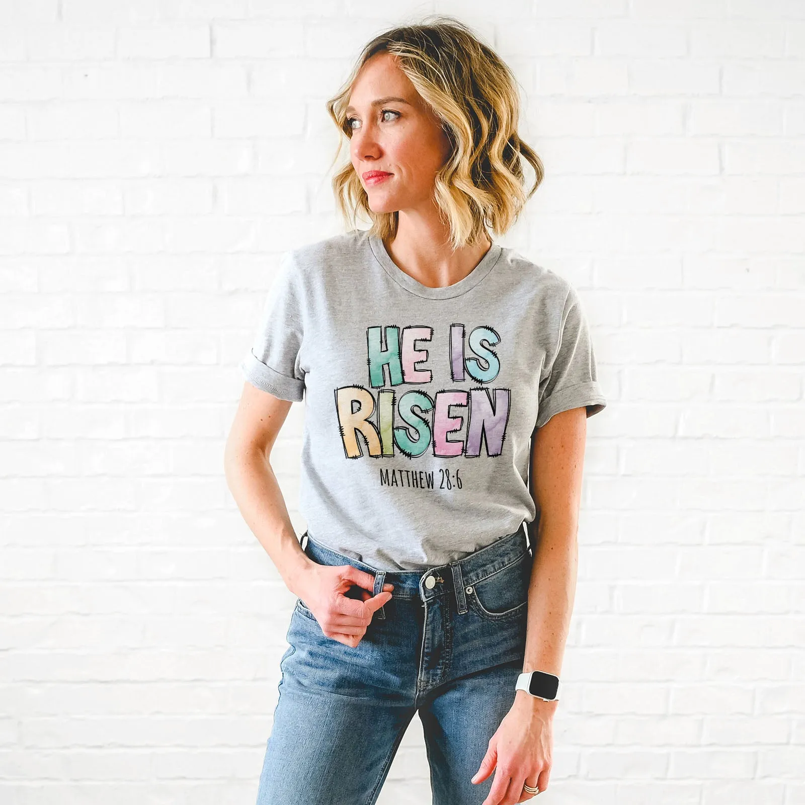 He Is Risen Easter Patchwork Tee