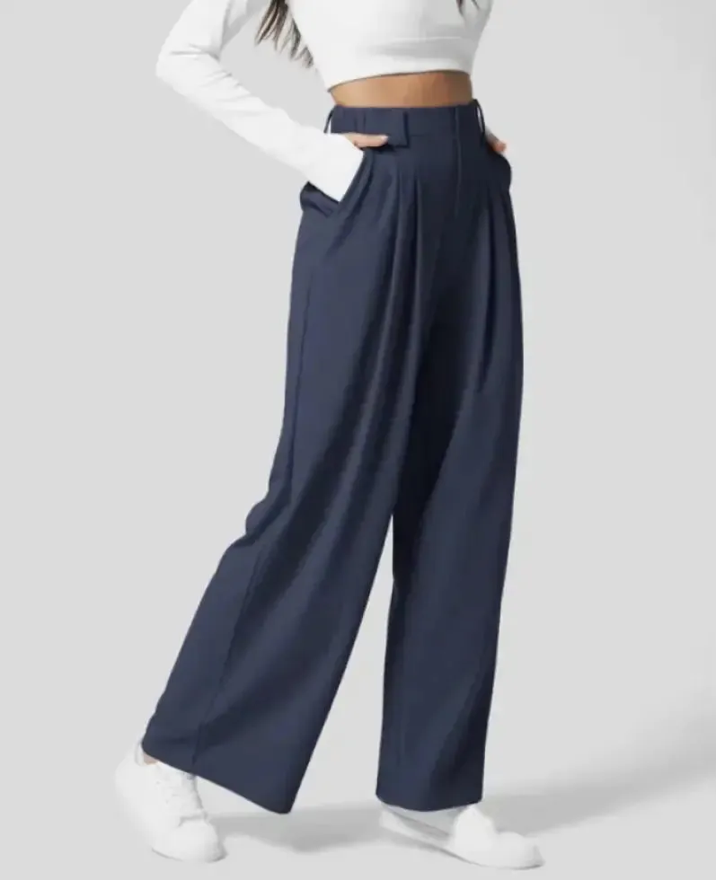 High Waist Straight Loose-fit Tappered Trousers Casual Simple