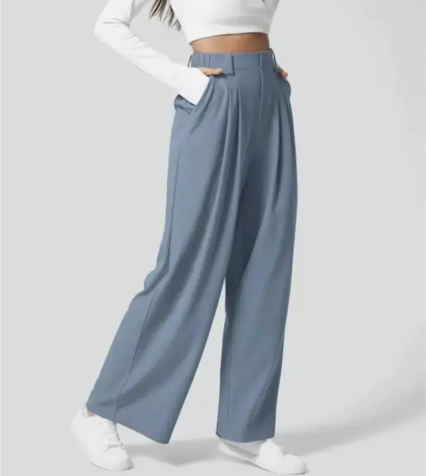 High Waist Straight Loose-fit Tappered Trousers Casual Simple