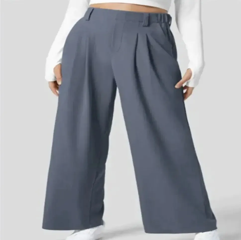 High Waist Straight Loose-fit Tappered Trousers Casual Simple