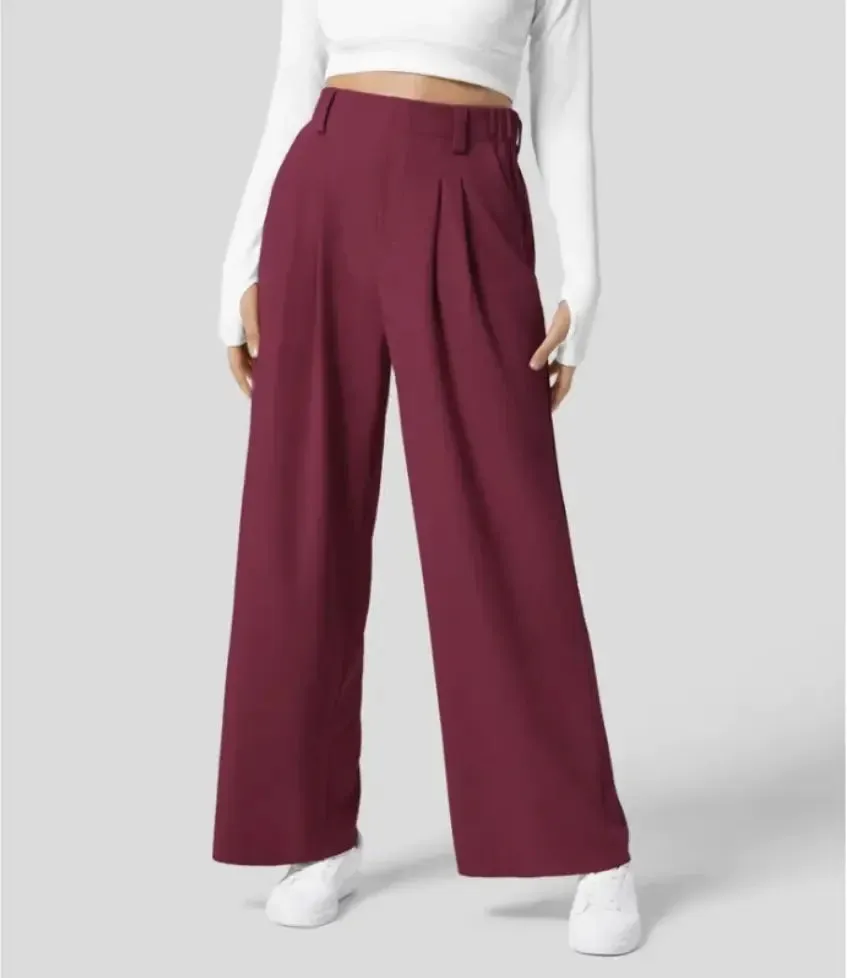 High Waist Straight Loose-fit Tappered Trousers Casual Simple