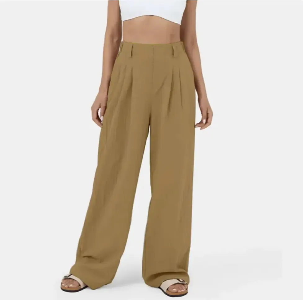 High Waist Straight Loose-fit Tappered Trousers Casual Simple