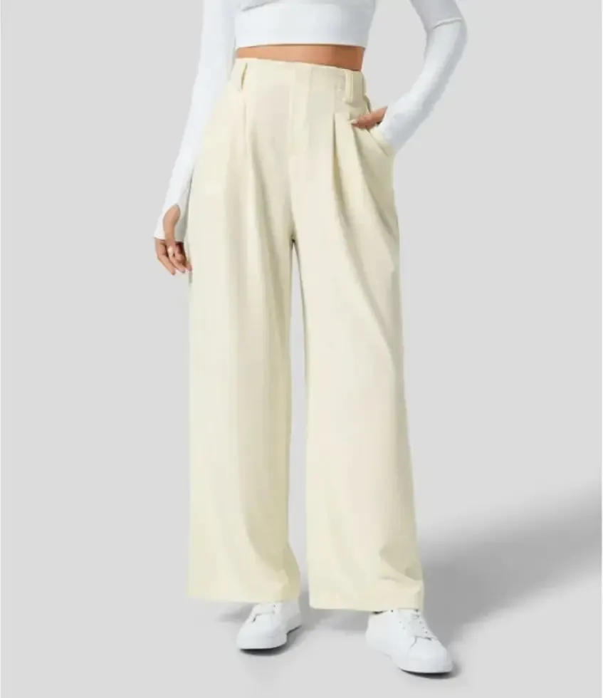 High Waist Straight Loose-fit Tappered Trousers Casual Simple