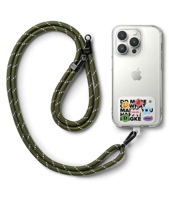 Holder Link Strap with Graphic Design TPU Tag | Lettering Patch - Khaki & White