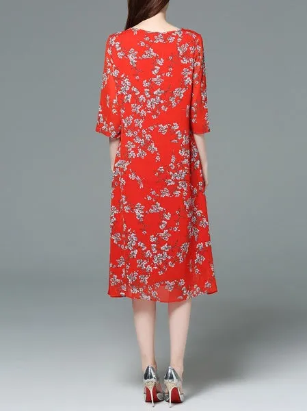 Janaye Mother of the Bride Red Cheongsam Oriental Floral Print Wedding Midi Dress