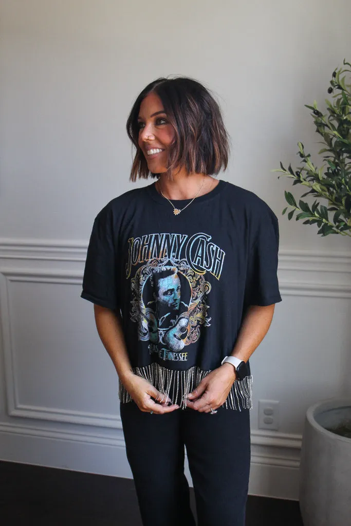 Johnny Cash Rhinestone Fringe Tee