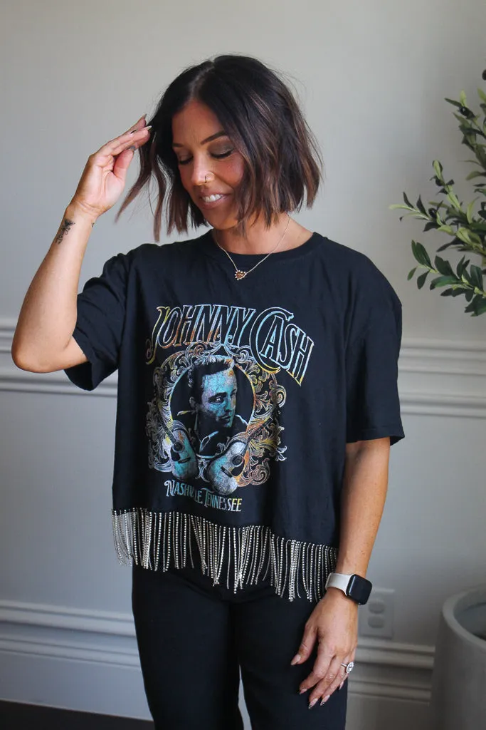 Johnny Cash Rhinestone Fringe Tee