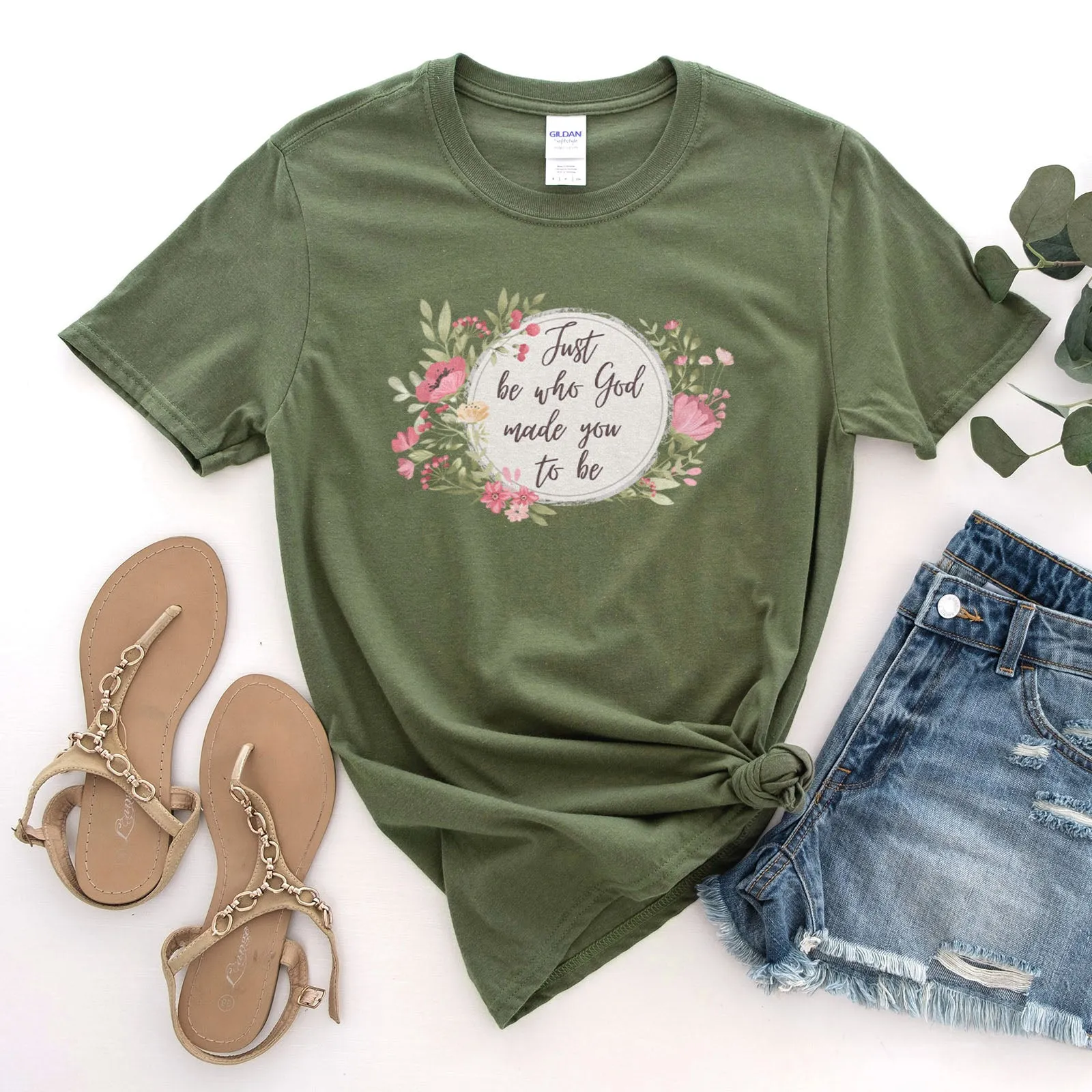 Just Be Who God Made You To Be Watercolor Floral Tee