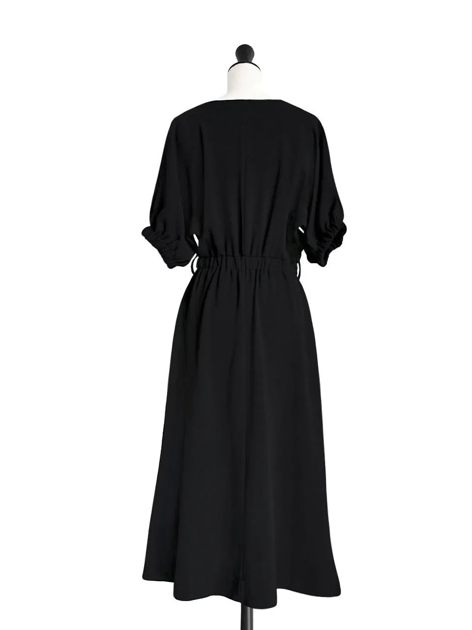 Last Chance! Black Ruffle Side Slit V-Neck Dress w/Removable Silky Scarf