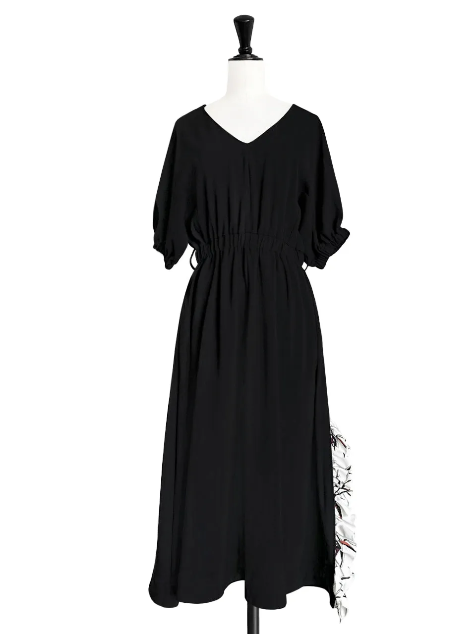 Last Chance! Black Ruffle Side Slit V-Neck Dress w/Removable Silky Scarf