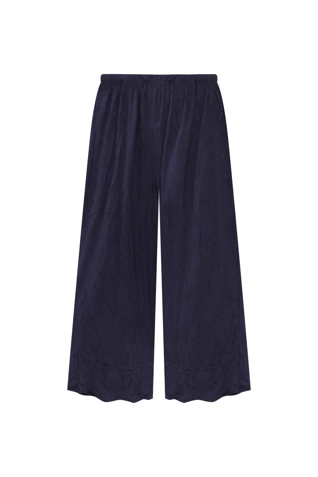 Lira Dark Navy Crinkle Cotton Wide Leg Pants