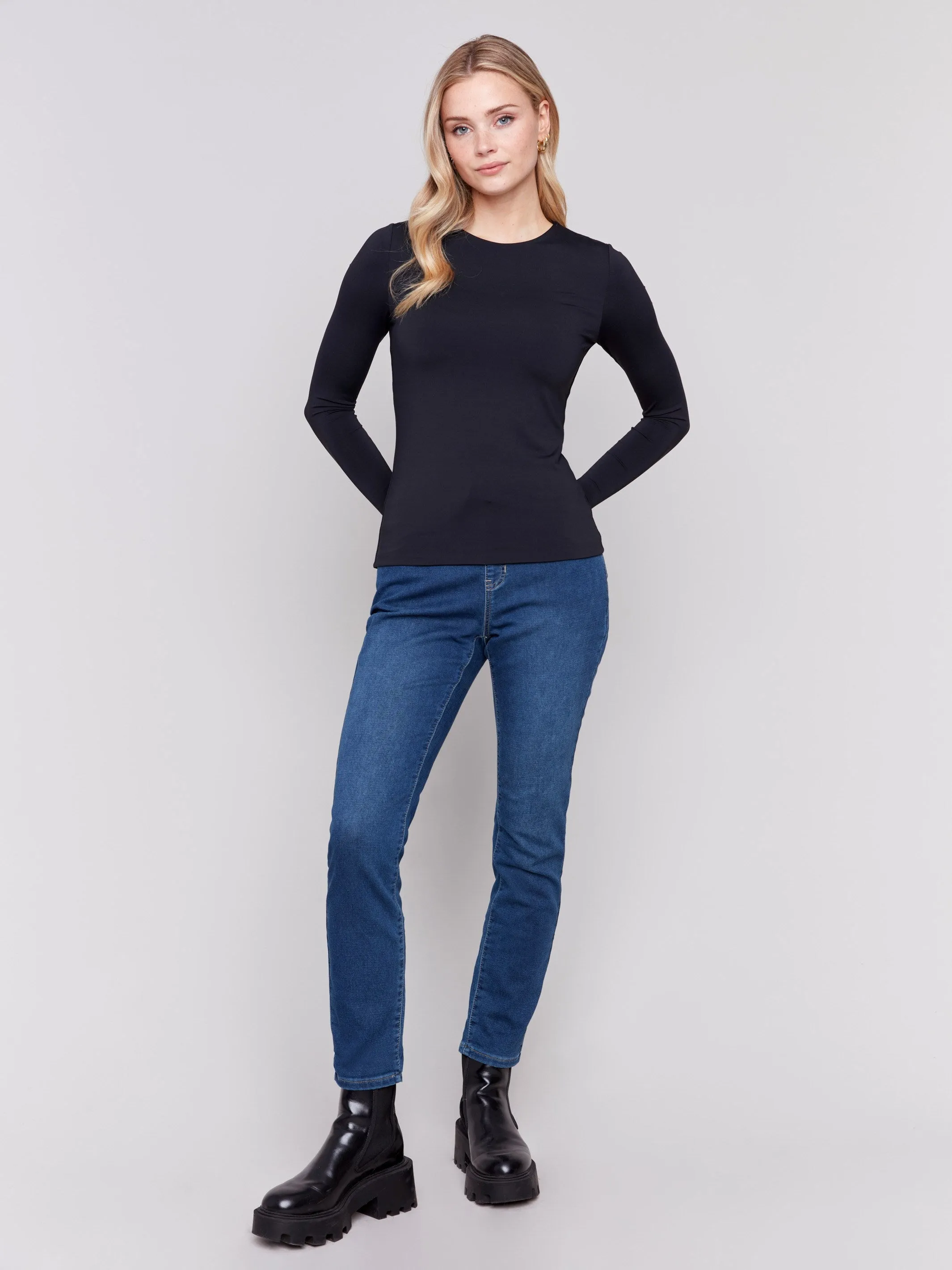 Long Sleeve Super Stretch Top - Black