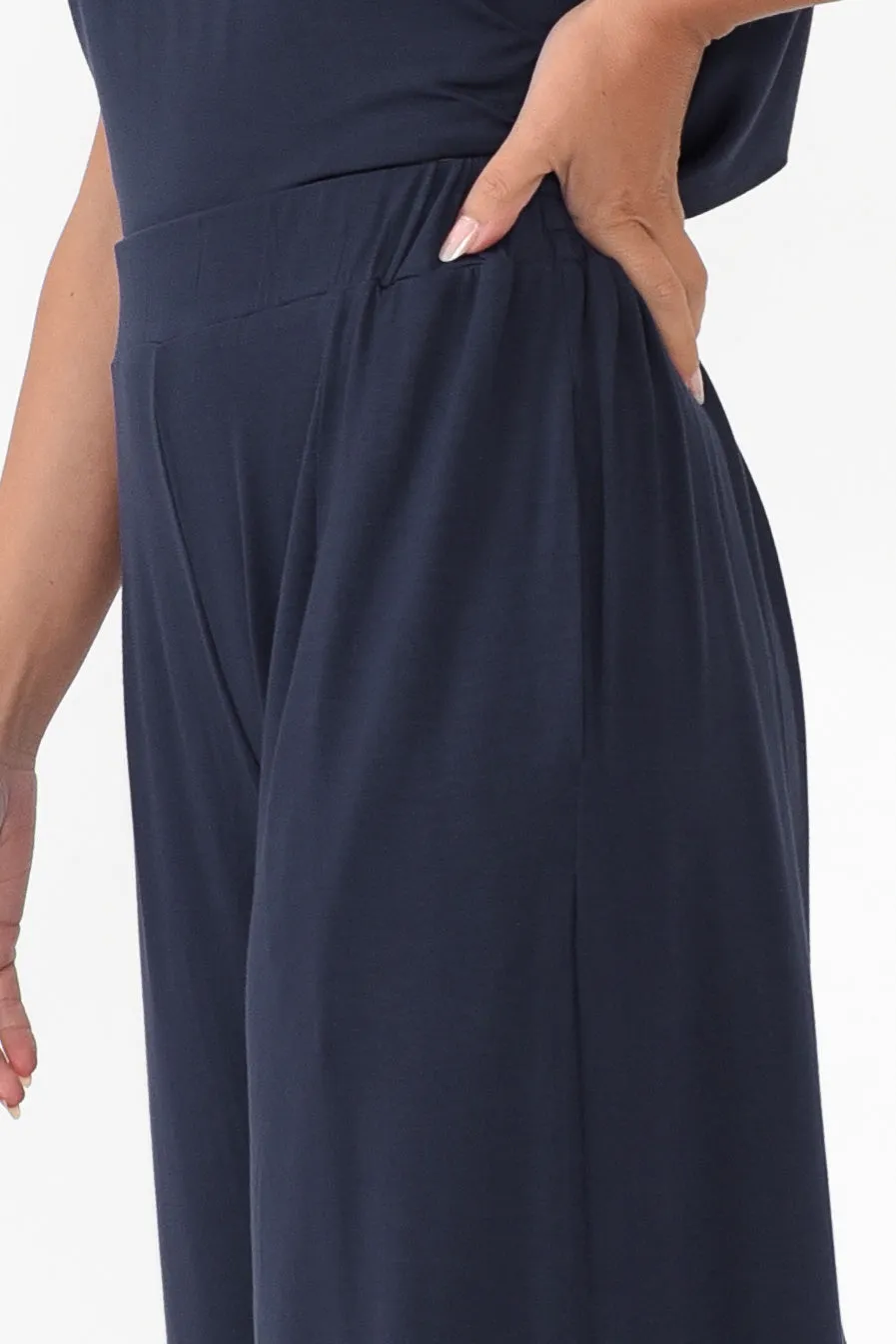 Lowen Navy Modal Wide Leg Pants