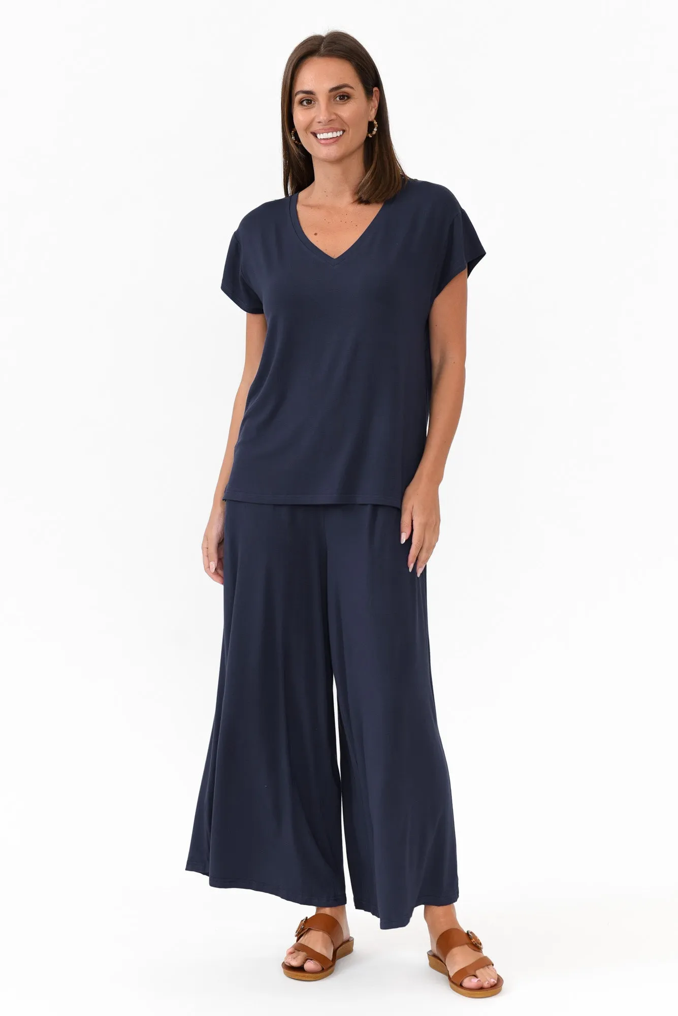 Lowen Navy Modal Wide Leg Pants