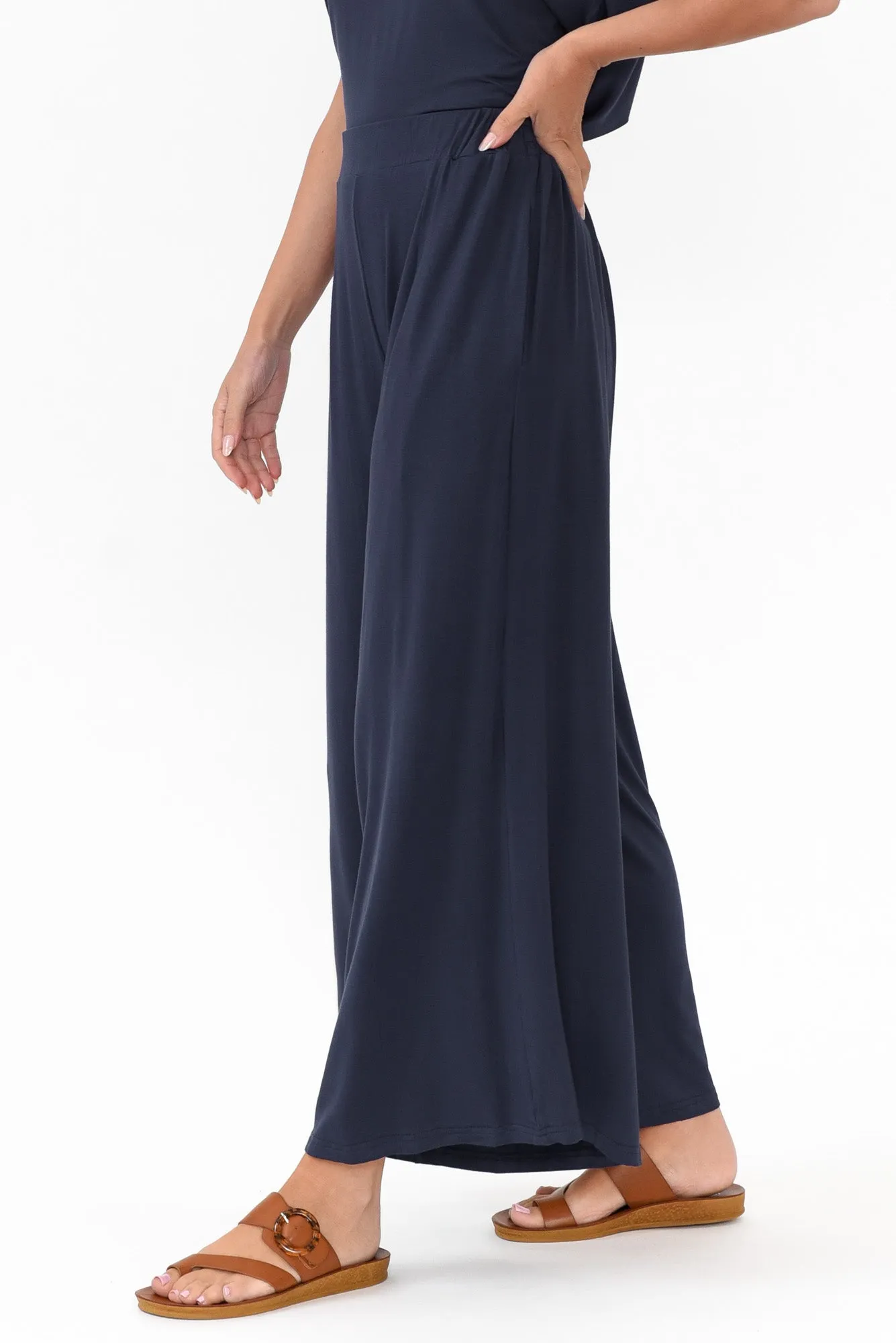 Lowen Navy Modal Wide Leg Pants