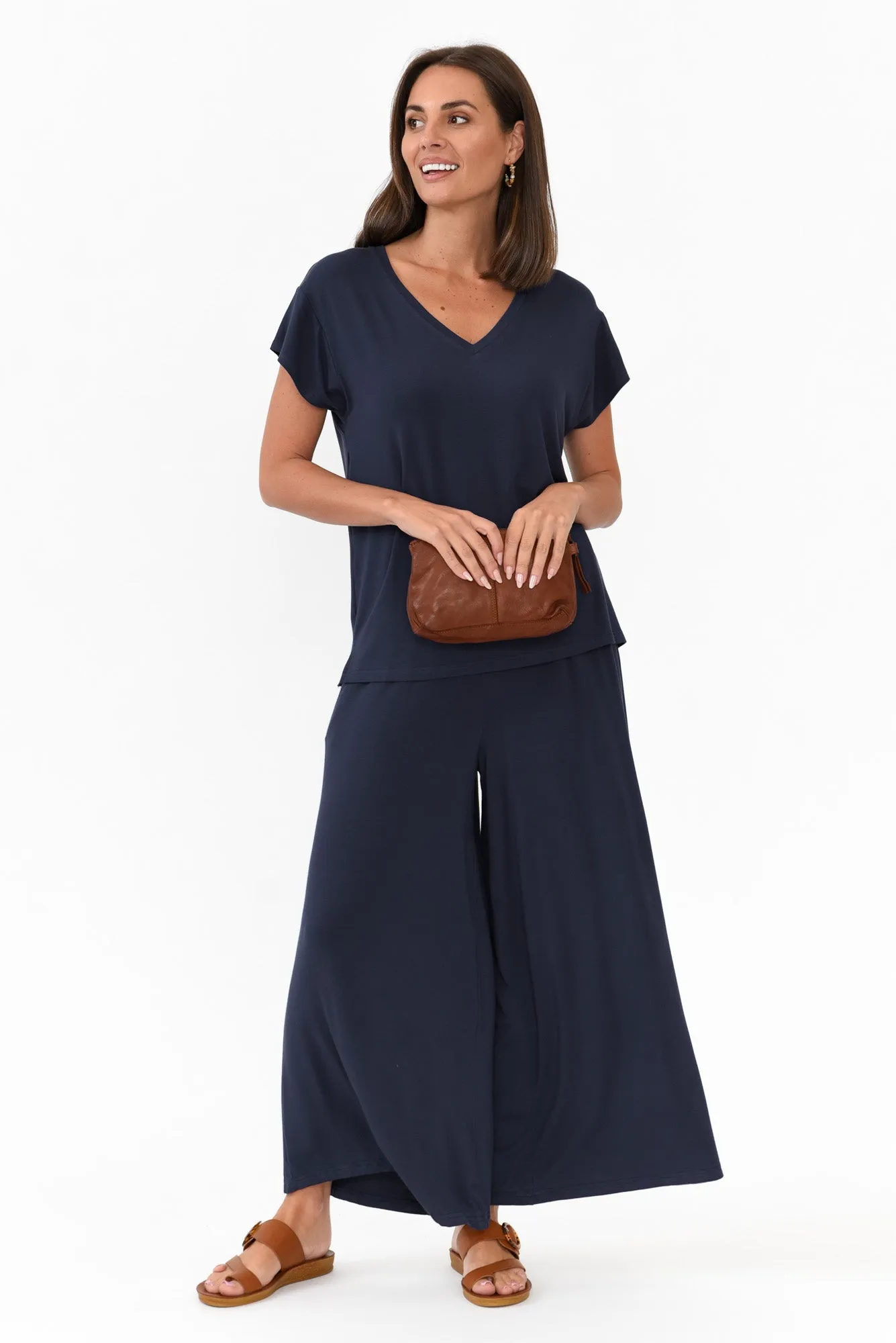 Lowen Navy Modal Wide Leg Pants