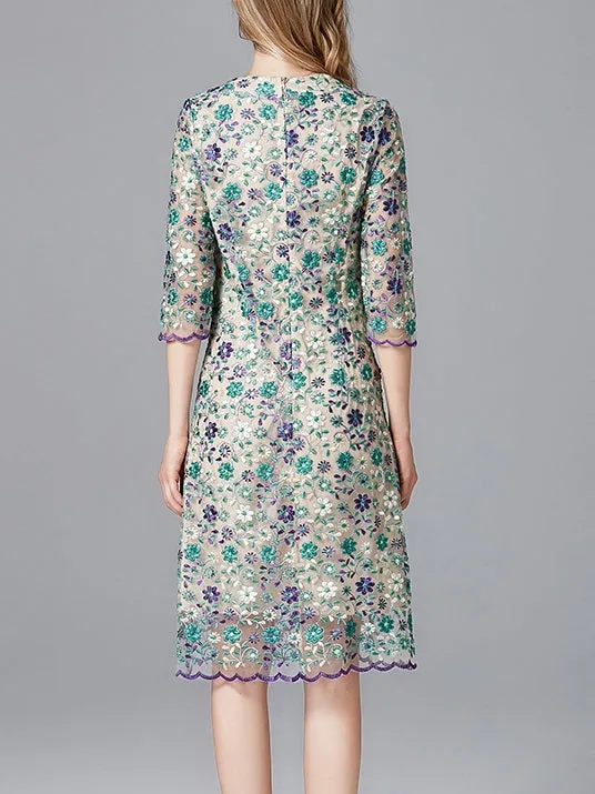 Magdalena Purple Green Wrap Embroidery Dress