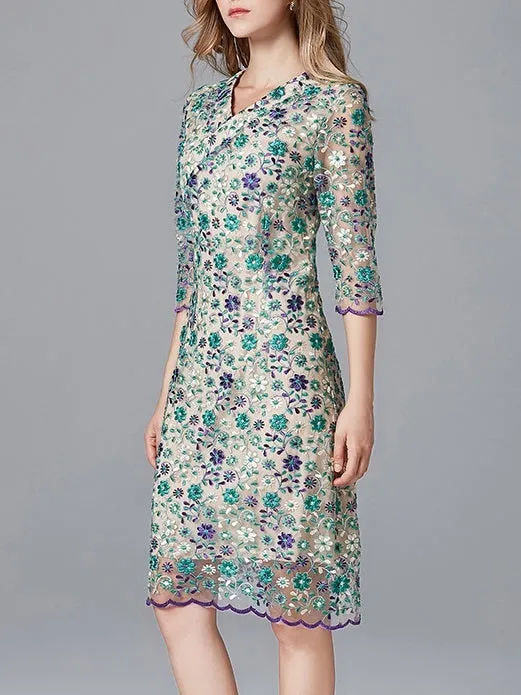 Magdalena Purple Green Wrap Embroidery Dress