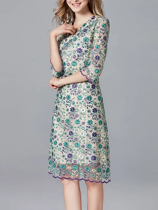 Magdalena Purple Green Wrap Embroidery Dress