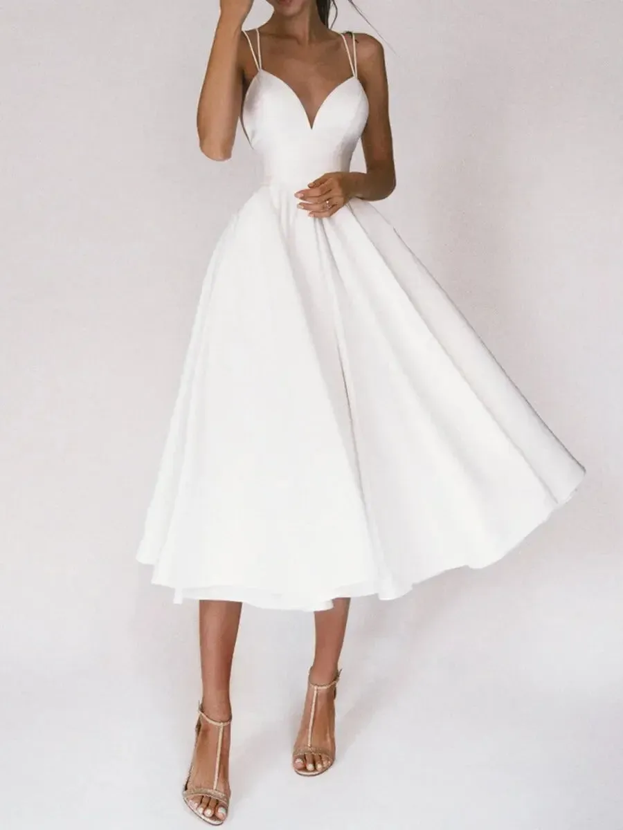 New 2024 Elegant Guest Wedding Fomral Long Party Dresses for Women Summer White Sexy Slip Backless Ball Gown Midi Dress Vestidos