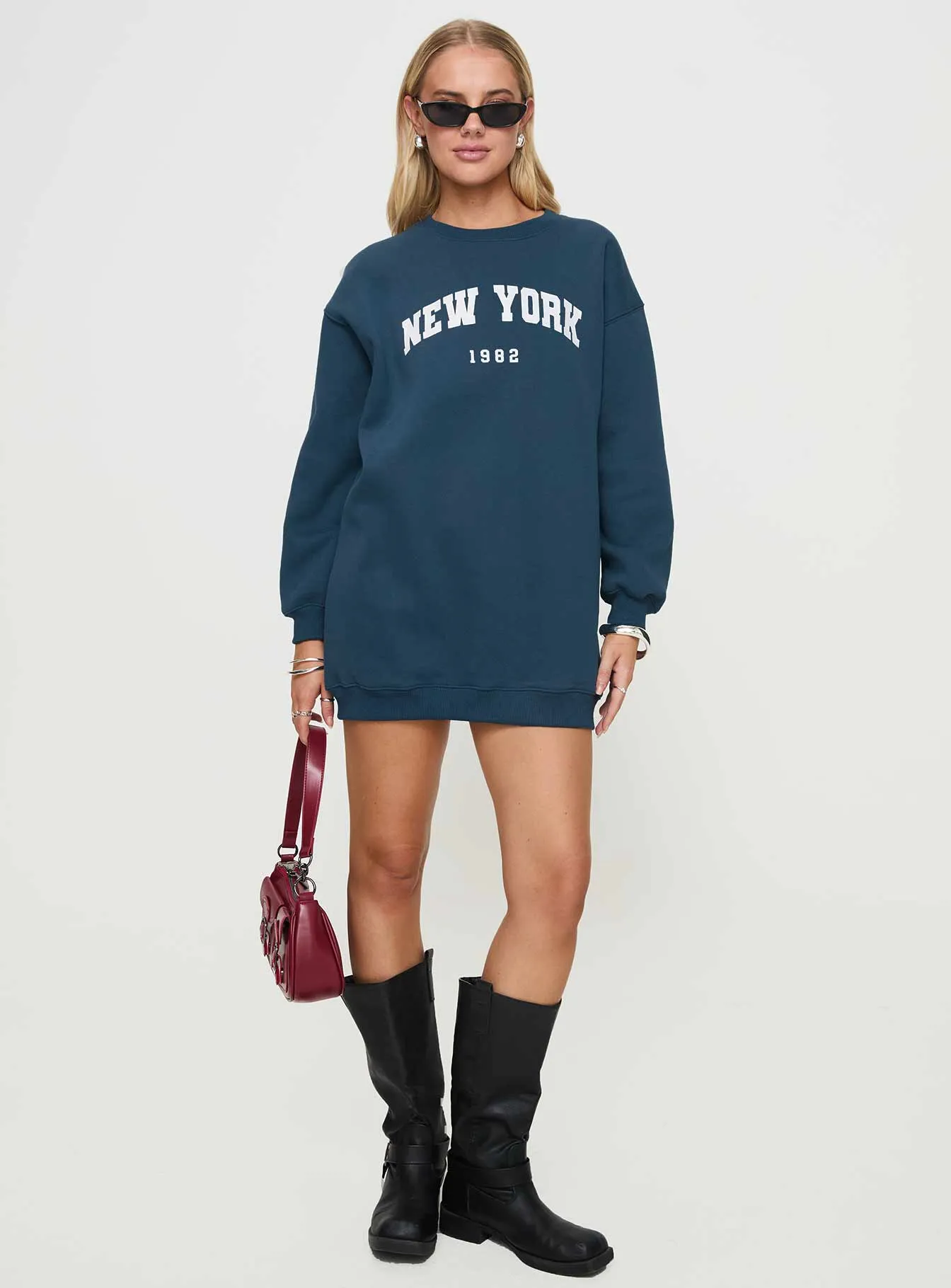 New York Minute Mini Sweatshirt Dress Navy