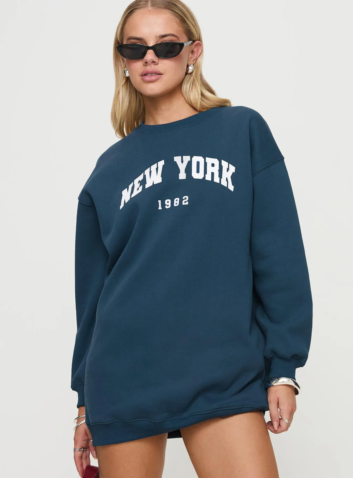 New York Minute Mini Sweatshirt Dress Navy