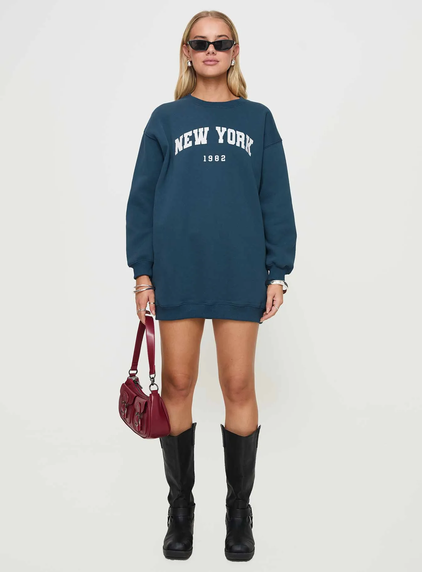 New York Minute Mini Sweatshirt Dress Navy