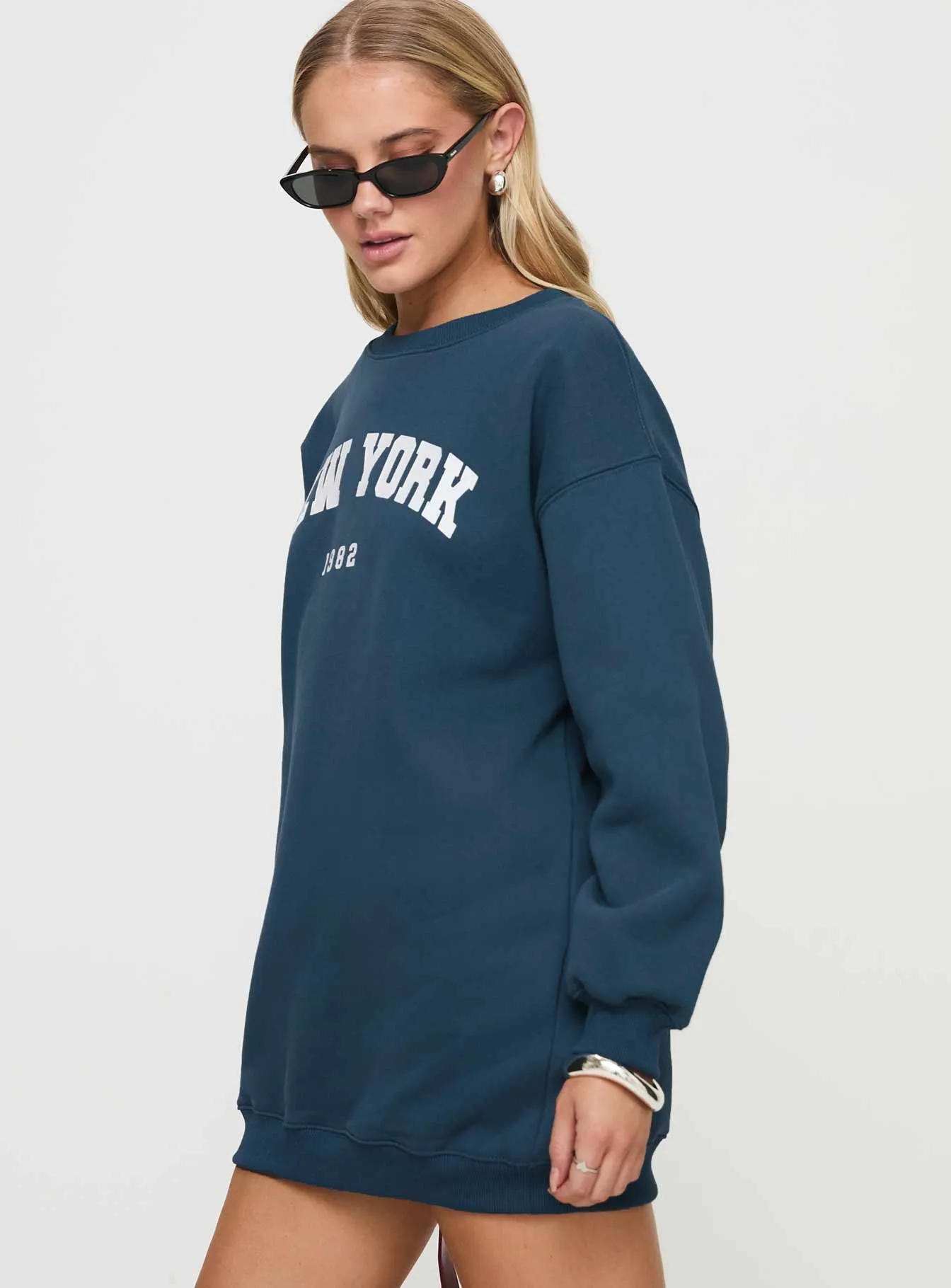 New York Minute Mini Sweatshirt Dress Navy