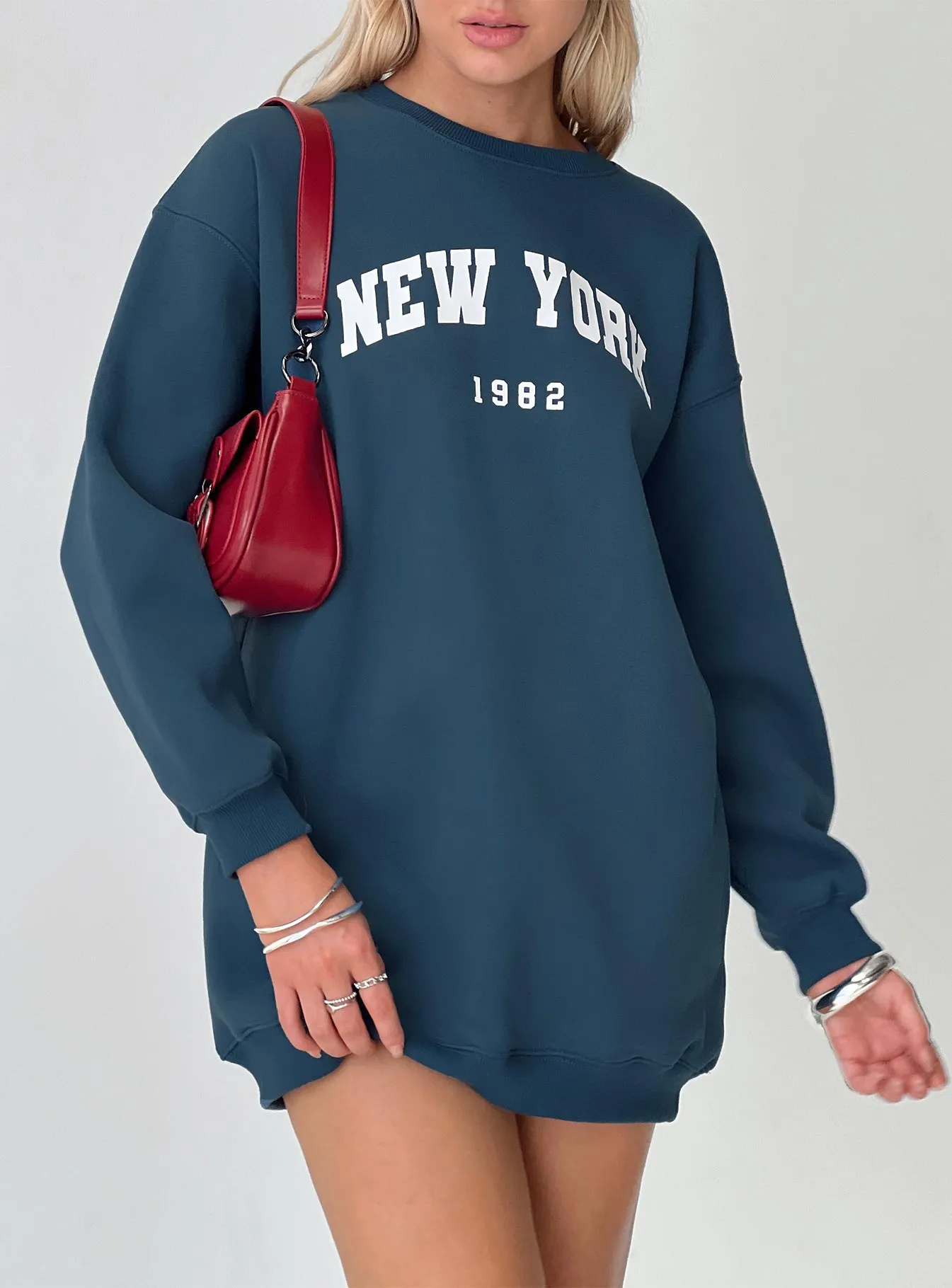 New York Minute Mini Sweatshirt Dress Navy