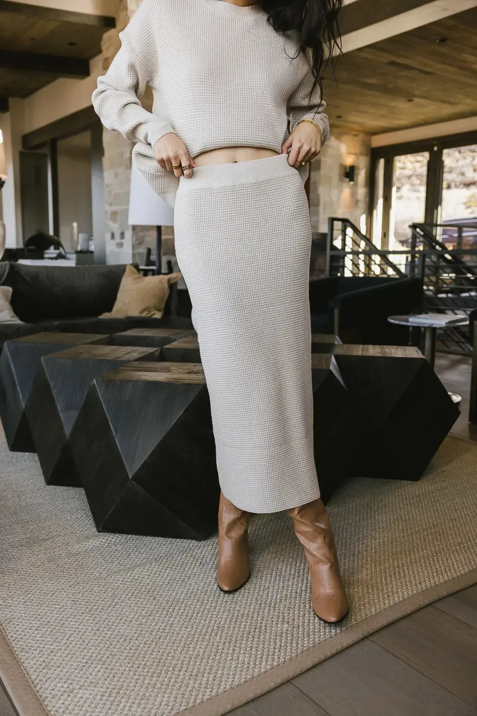 Noelle Waffle Knit Skirt in Taupe - FINAL SALE