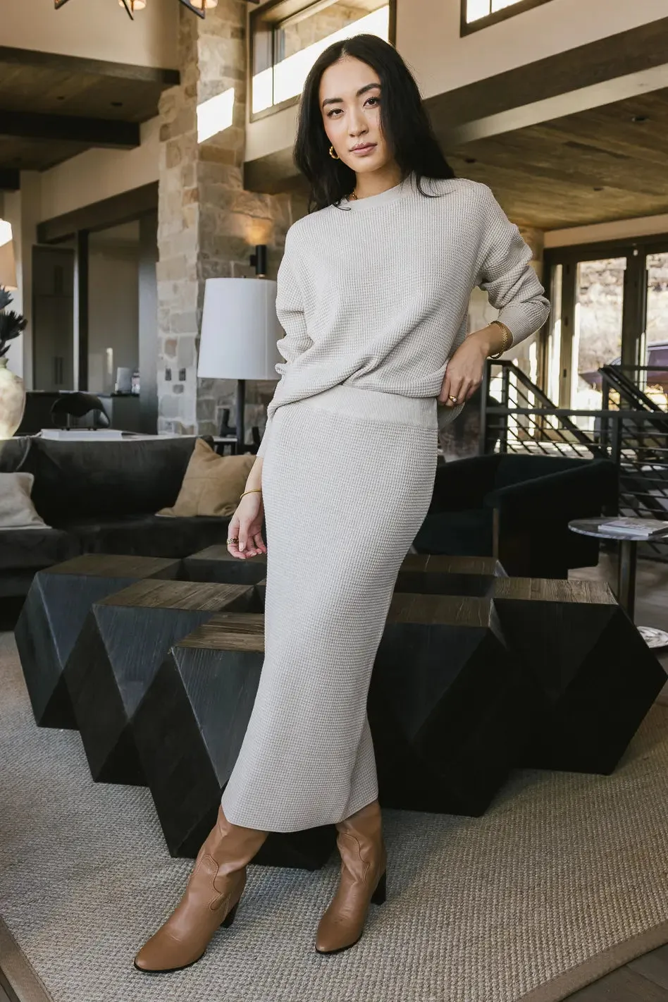 Noelle Waffle Knit Skirt in Taupe - FINAL SALE