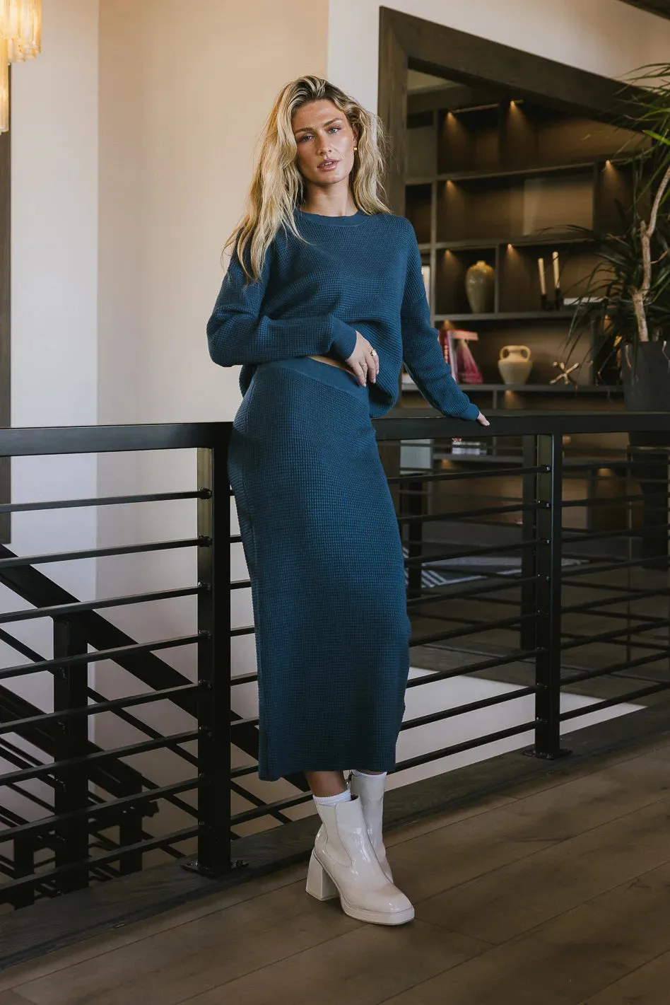 Noelle Waffle Knit Skirt in Teal - FINAL SALE