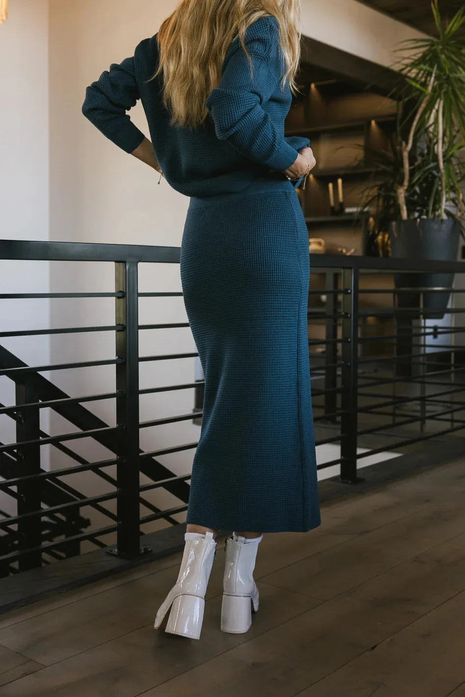 Noelle Waffle Knit Skirt in Teal - FINAL SALE