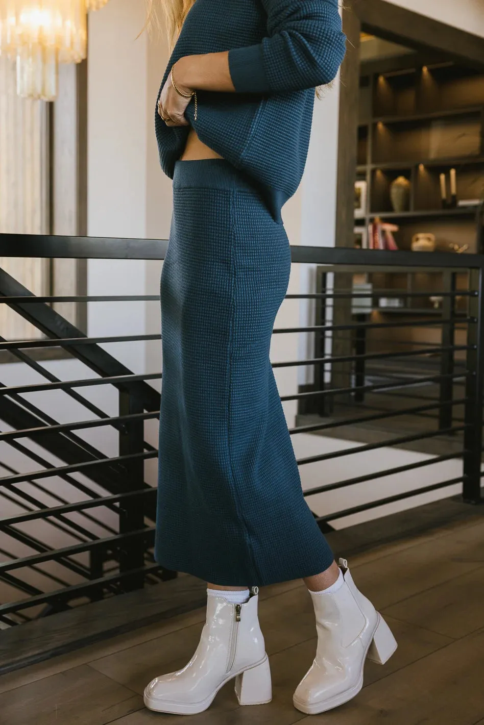 Noelle Waffle Knit Skirt in Teal - FINAL SALE