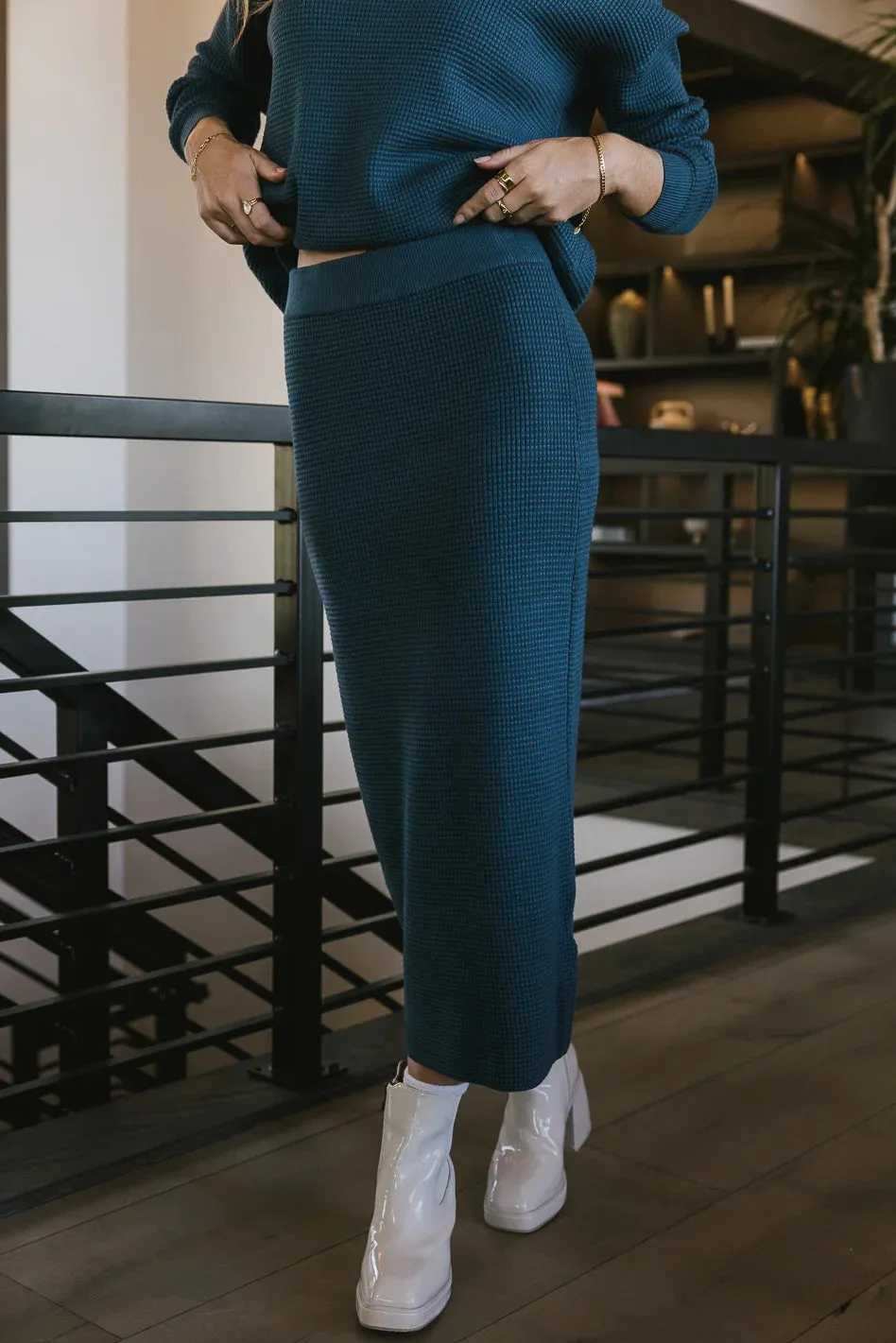 Noelle Waffle Knit Skirt in Teal - FINAL SALE