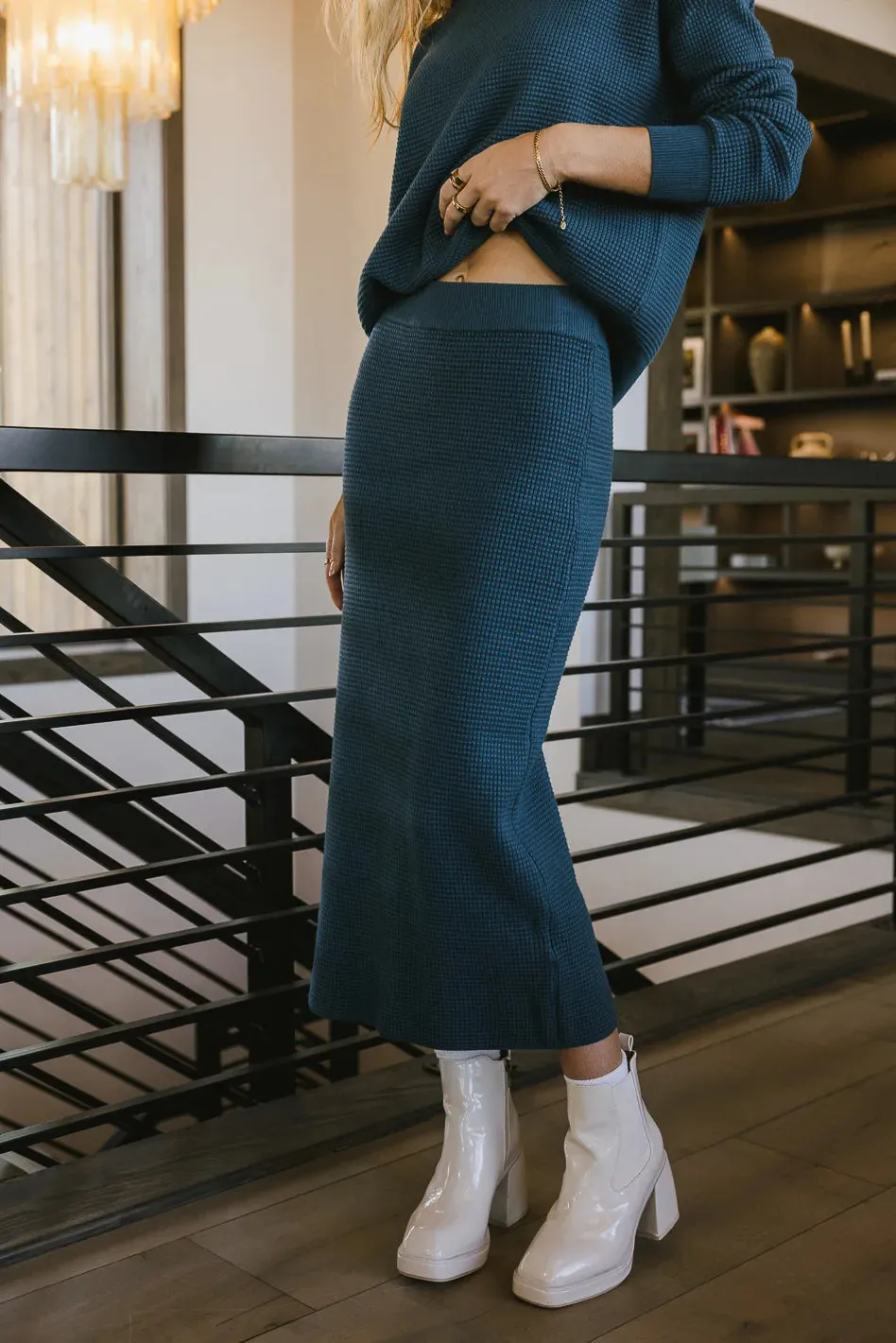 Noelle Waffle Knit Skirt in Teal - FINAL SALE