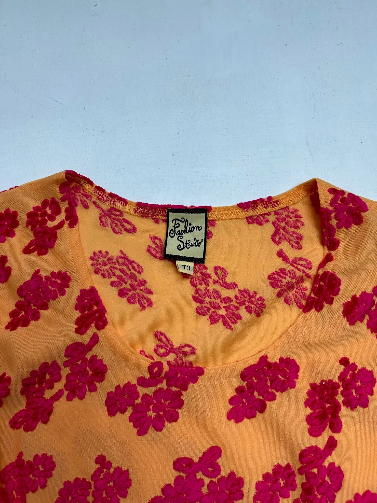 Orange floral print velvet 90s y2k vintage top (L)