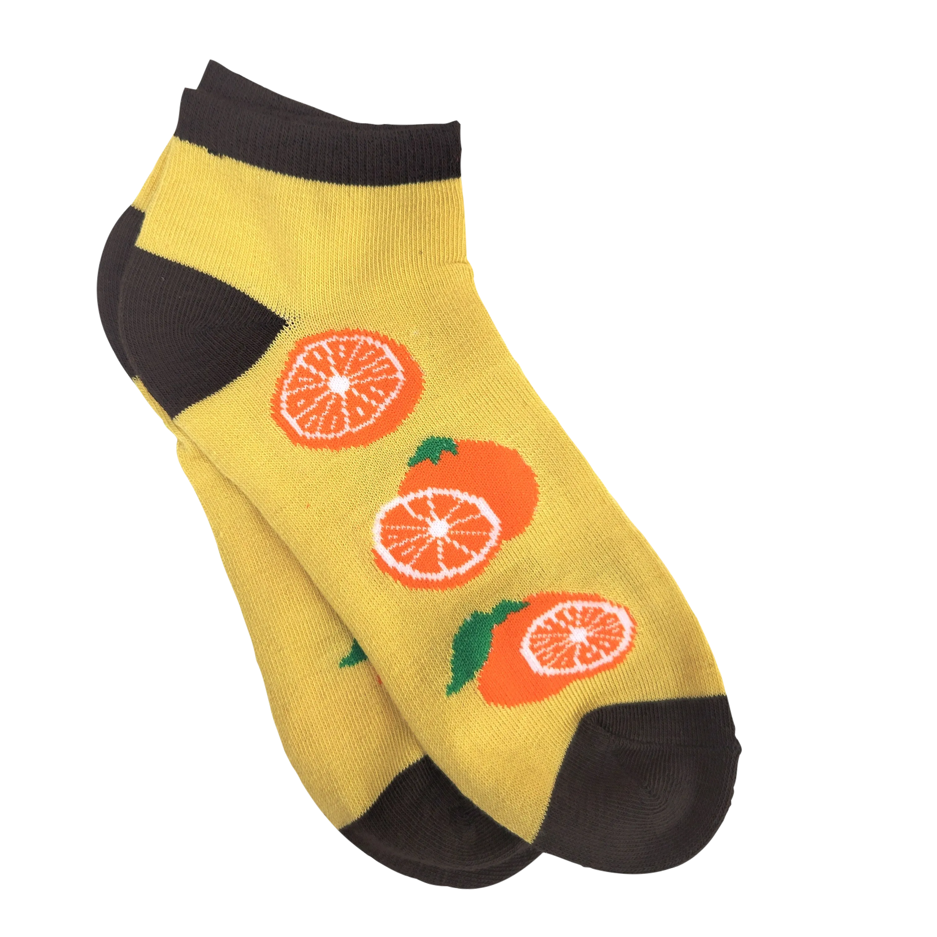 Orange Slices on a Mustard Yellow Ankle Socks (Adult Medium - Women's Shoe Sizes 5-10)