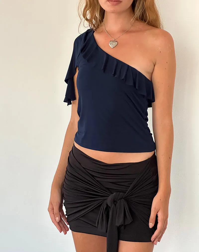 Polly Asymmetric Frill Top in Navy