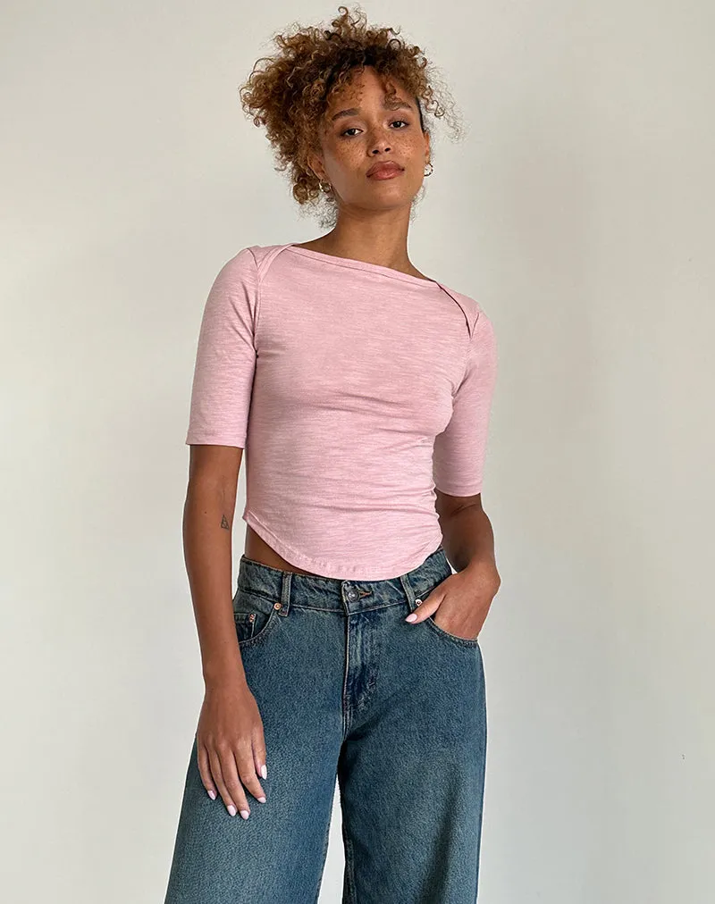 Ralda Curved Jersey Tee in Pink Lady