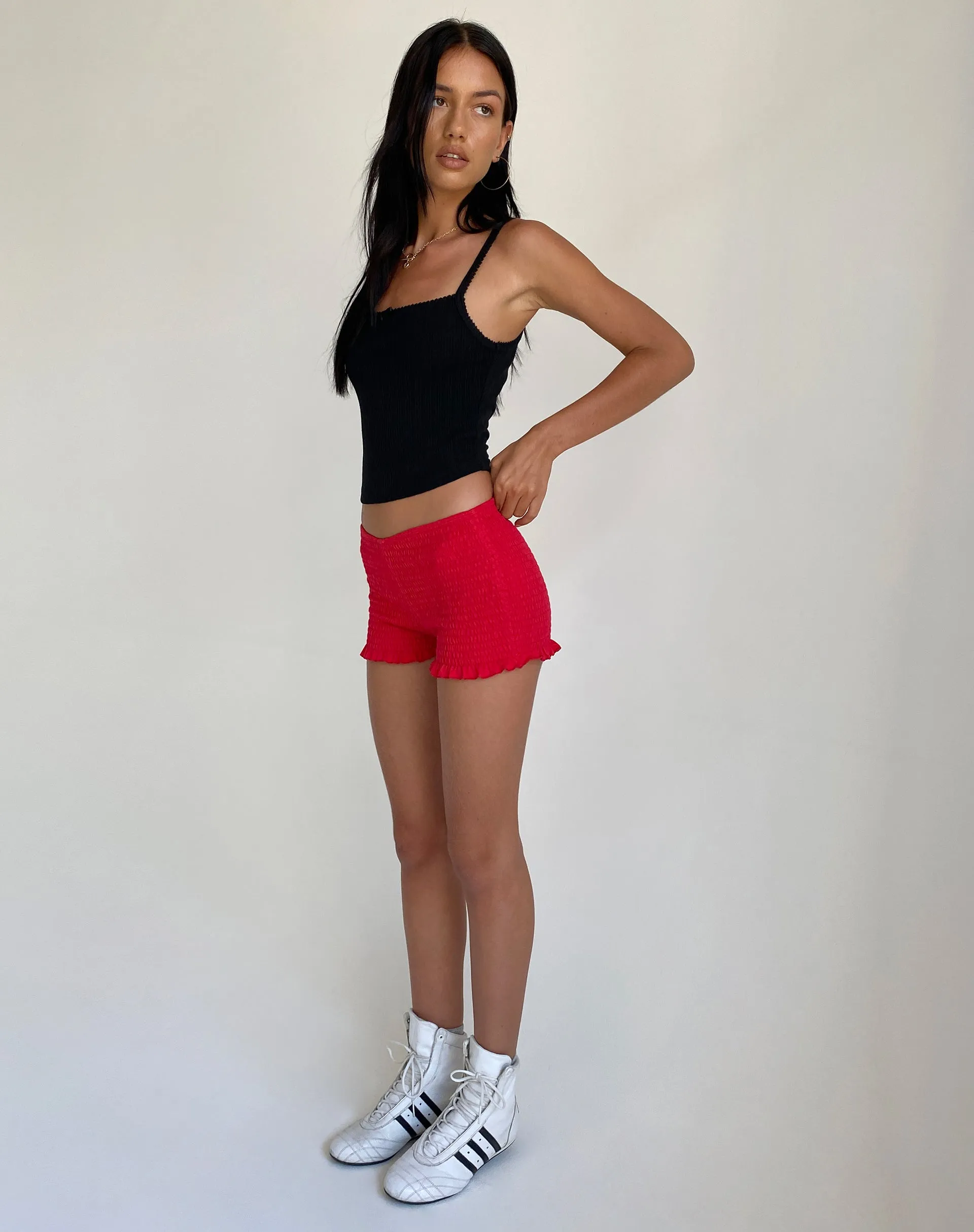 Ritala Shirred Micro Shorts in Racing Red