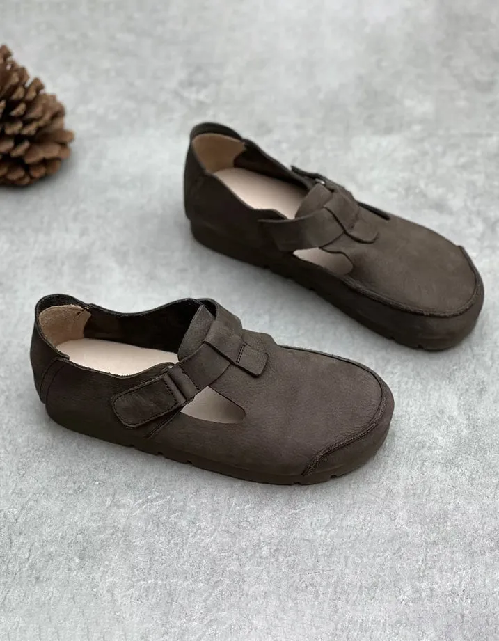 Round Toe Soft Leather Handmade Retro Flat Shoes