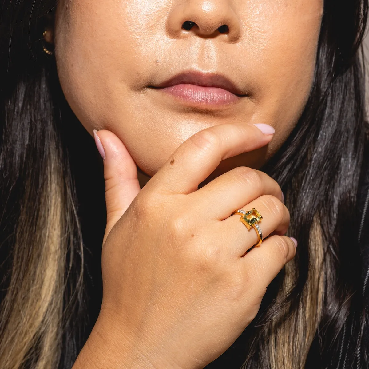 Savannah Lemon Quartz and Diamond Cocktail Ring