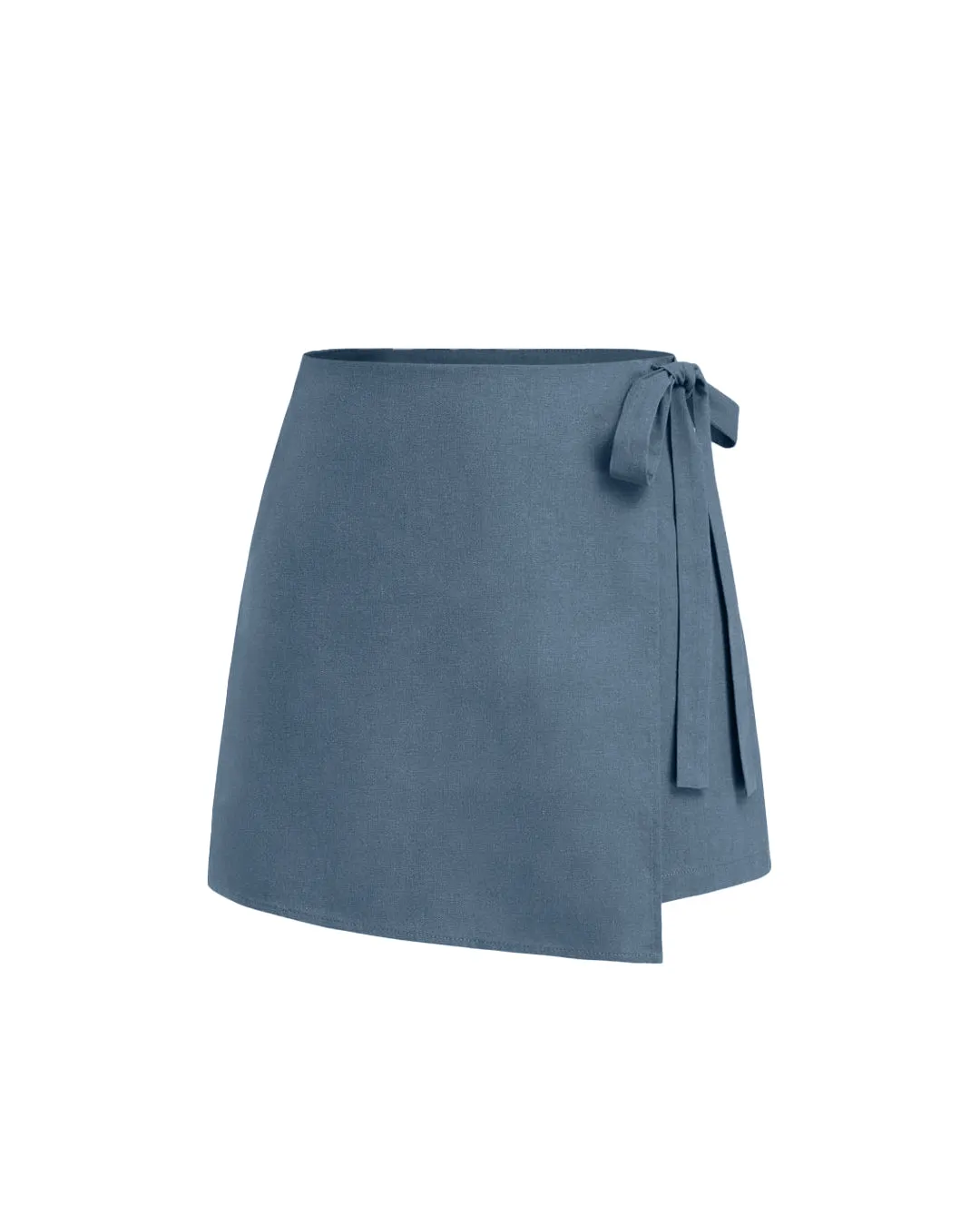 Square Neck Solid Ruched Knotted Cami Top& Mid Rise Solid Bowknot Mini Skirt In Blue