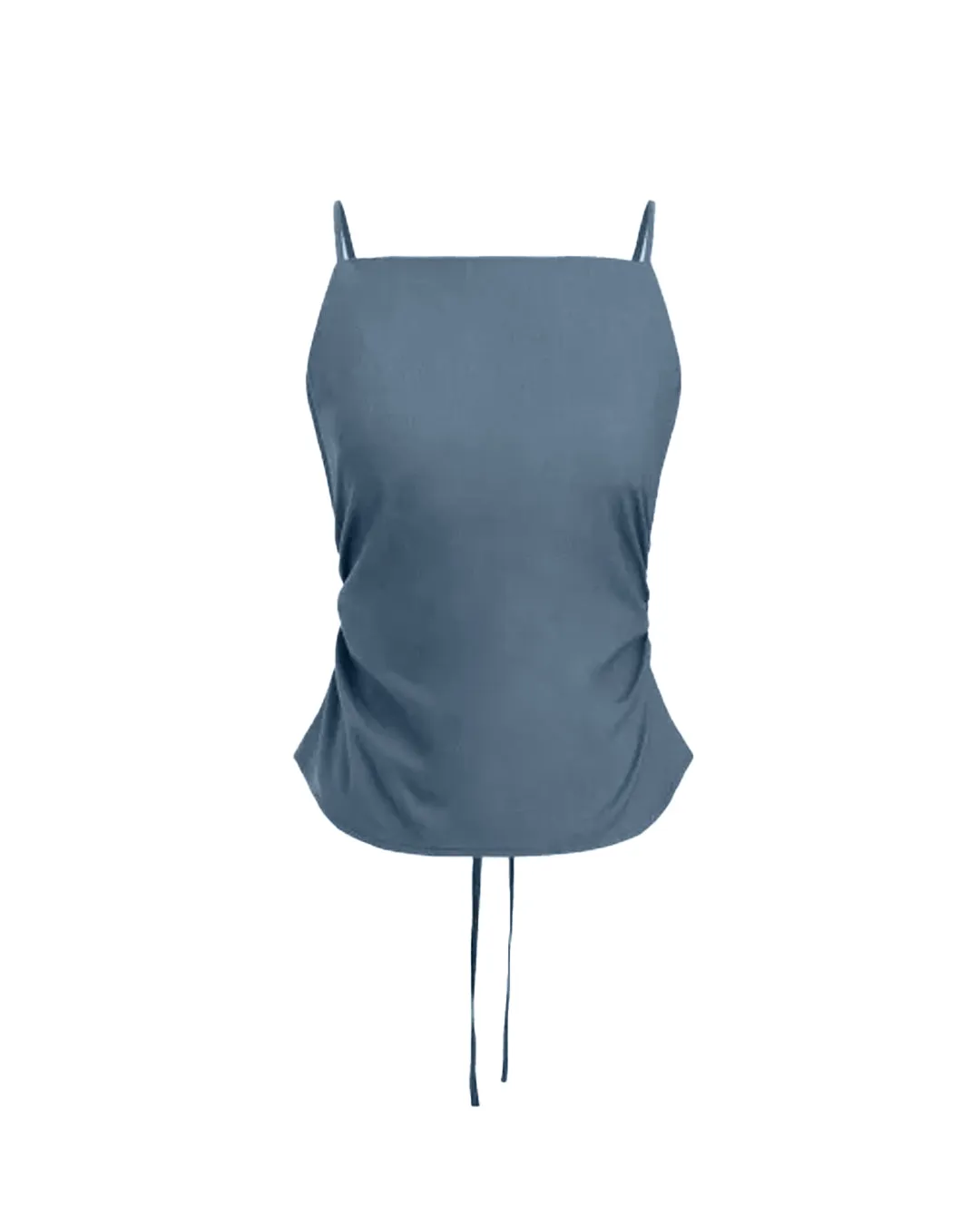 Square Neck Solid Ruched Knotted Cami Top& Mid Rise Solid Bowknot Mini Skirt In Blue