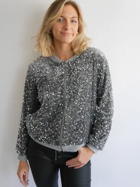 Stella Sequin Bomber Jacket Grey