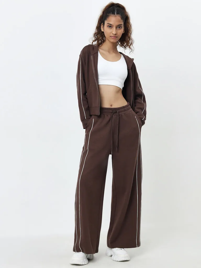 Studiofit Brown Waffle-Texture High-Rise Cotton Track Pants